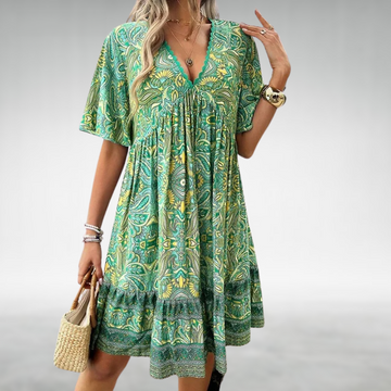 SOLENE – SUMMER BOHO PAISLEY PRINT MINI DRESS