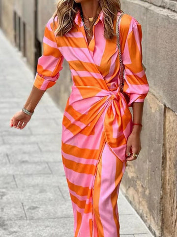 ISADORA – STRIPED MIDI SHIRT DRESS