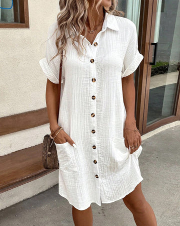 SIENNA – RETRO-CHIC COTTON LINEN SHIRT DRESS