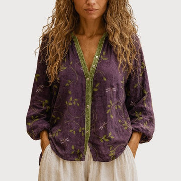 Ambre™ - Vintage Leaf Print Blouse