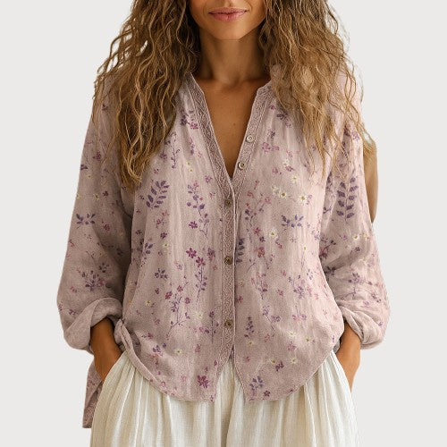 Ambre™ - Vintage Leaf Print Blouse