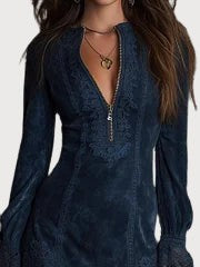 Rachel – Blue Suede Mini Dress with Lace